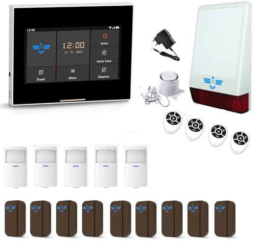 Kit Allarme Casa Wireless, Antifurto Casa Senza Fili con Sensori di Movimento e Sirena, Kit Antifurto Casa Completo con Connessione WiFi per Sicurezza Domestica. Assistenza Italia