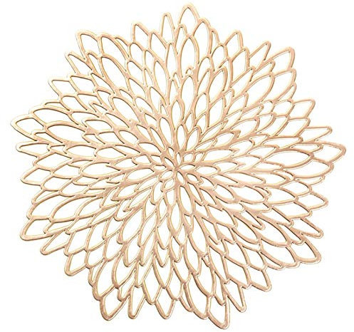 HEYOMART 6er Set Rund PVC Platzset Abwaschbar Platzsets Tischsets Rund, Hitzebeständige 38cm Platzdeckchen Abwaschbar rutschfest Platzteller Gold Rund Ideal für Weihnachten Hochzeit Küche Party, Gold