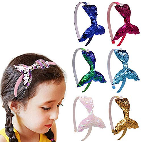 6 Stück Haarreif Mädchen Mit Pailletten, Elastische Mädchen Stirnband, Glitzer Haarbänder Pailletten Stirnband