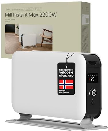 Mill Elektro Heizkörper 2200W, Konvektor Heizung elektrisch 26-30m², freistehende Elektroheizung, leise elektrische Heizung, LED Elektroheizkörper mit Timer, Electric Heater Heizgeräte für Innenräume
