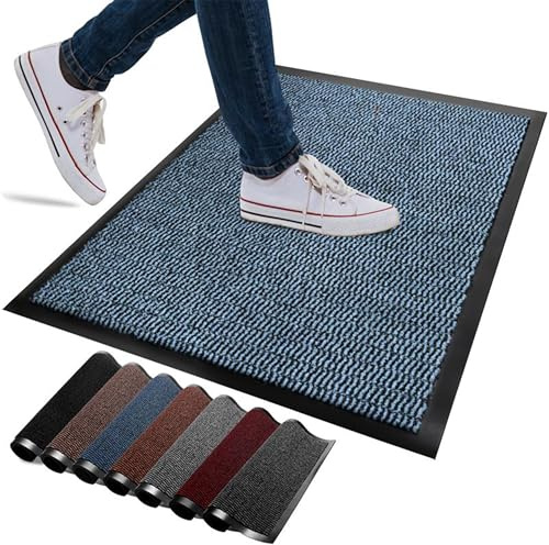 FB FunkyBuys Washable Door Mats Indoor & Outdoor - Non-Slippery Heavy Duty Doormats Indoor - Highly Absorptive Rubber Door Mat - Perfect for Kitchen, Home and Hotel Entrance (Blue, 50x80 CM)