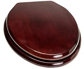 Bath Décor 5Q1E2-16BR Solid Oak Traditional Design Toilet Seat Metal Hinges, Mahogany with Polished Brass