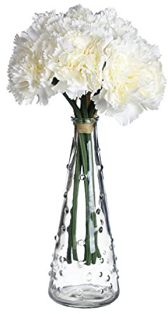 huaao Künstlichen Nelke Blume Realistische Fake Seide Blumensträuße mit 6 Stielen, 26 cm Mini Nelkenbusch, Pflanzen Dekoration für Foto Requisiten, Party, Braut, Hochzeitsstrauß Vasen, Creme