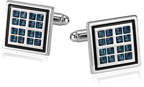 Wycian Bouton de Manchette Homme Court, Bouton de Manchette Homme Rigolo Oxyde de Zirconium Bleu Noir Acier Inoxydable Vérifier Le Carré pour Homme