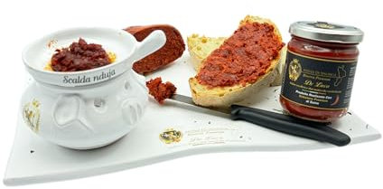 Réchaud Nduja en terre cuite De Luca + Pot de porc Premium Nduja Di Spilinga Riserva 180 gr + Bougie 100% italienne Made In Calabria