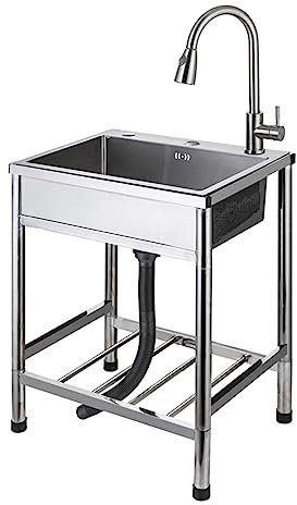 Atduglanix Einzelbecken, freistehendes Edelstahl-Außenküchen-Waschbecken, kommerzielles Restaurant for den Innen- und Außenbereich (Size : 50x40x80cm(19.7x15.7x31.5in))
