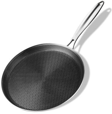 Innerwell Poêle à Crêpes en Acier Inoxydable 28 cm, Poêle à Crêpes Induction, Revêtement Antiadhésif, Poignée Longue et Ergonomique, Sans PFOA