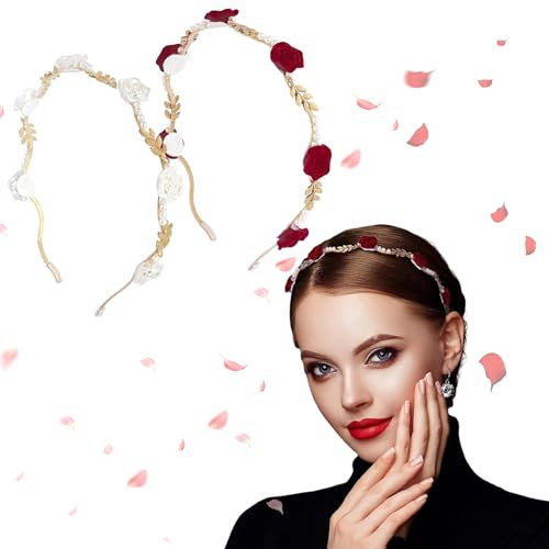 2 Pezzi Rosa Cerchietti Perla in Metallo, Fascia per Capelli con Perline Rosa Da Donna, Accessori per Capelli con Fascia in Metallo Rosa, Perfetti per Qualsiasi Outfit, Copricapo Da Sposa, Ragazze