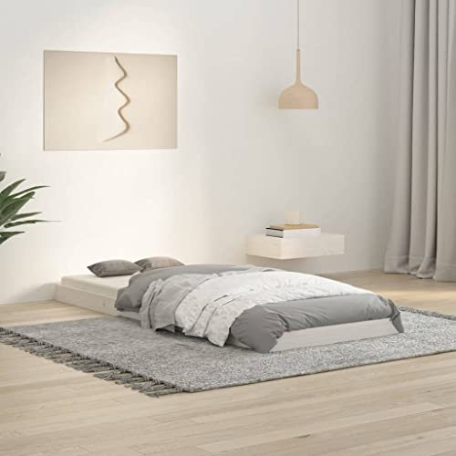 Keyroto Holzbett, Bett Holz, Bett, Bettgestell, Bettrahmen, Bett Gestell, Massivholzbett Weiß 75x190 cm Kiefer