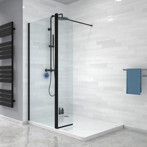 Nes Home Black 700mm Shower 8mm Tempered Glass Screen With 300mm Flipper Panel