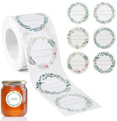 Romon Etiquetas Adhesivas, 500 Piezas Pegatinas para Tarros de Mermelada, Etiquetas Congelador Redondo Etiquetas Adhesivas Autoadhesivas para Tarros De Mermelada, Tarros De Especias, Botellas, 5 CM
