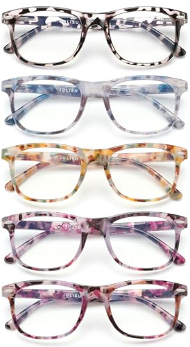 JOLISU Lot de 5 lunettes de lecture pour femmes - Lunettes de lecture élégantes bloquant la lumière bleue - Lunettes de vue pour femmes et hommes avec charnières à ressort（2.25）