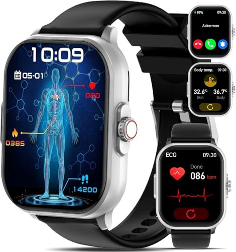 YYKY ECG+HRV Smartwatch Uomo Donna 2.01 2025 Orologio sanitario con funzione telefono, Frequenza cardiaca Stress emotivo Meteo Monitoraggio del sonno fitness per Android/iOS β argento
