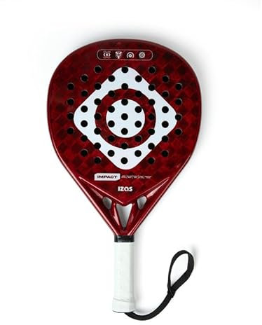 IZAS Impact Pala de Padel Ligera de Fibra de Carbono y Espuma EVA con Diseño Diamante. Pala 38mm de Diseño Ergonómico para Máxima Potencia, Control y Absorción de Vibraciones. Raqueta Unisex 365g Rojo