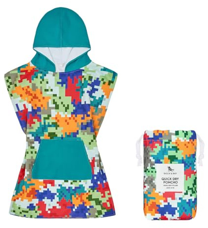 Dock & Bay Poncho mit Kapuze - Für Kinder - Super saugfähig, schnell trockend - Inklusive Tasche - Kids - Camo Cubes, Small (Age 4-7)