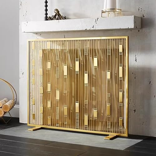 CMYUN Funkenschutzgitter Sicherer Kaminzaun Aus Goldenem Schmiedeeisen, Einzelpaneel-Kaminschirm mit Metallgeflecht, Funkenschutz im Modernen Design für Die Inneneinrichtung/Babysicher