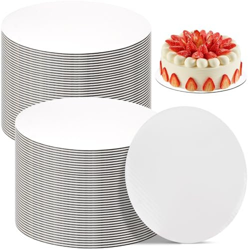 YFNVH 50 Pcs 10 Inch Round Cake Cardboard, White Food Grade Cake Card Boards Bases for Baking, 3mm Thick Circles Grease-Proof Disposable Cake Plate Trays for Birthdays, Weddings, Desserts, Pizza, DIY