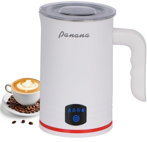 Milk Frother Electric 4 in 1 Automatic Frother and Milk Steamer, 430ml Hot & Cold Milk Warmer, Auto Shut-Off, Temprature Control for Coffee, Latte, Cappuccino (White, with Handle)