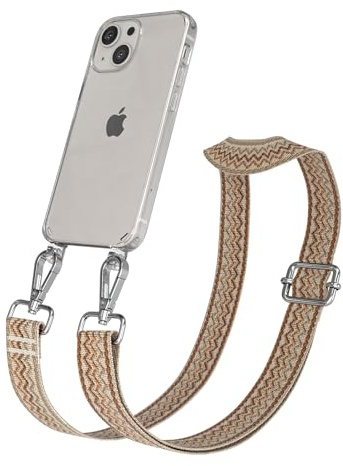 EAZY CASE Handykette - Verstellbares Taschenband kompatibel mit iPhone 13 Mini, Schulterriemen, Handykordel mit Silikon Hülle, Umhängetasche, Beige Braun Silber