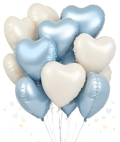 UDRKFOPK Herz Folienballon 12 Stück,18 Zoll Herz Helium Luftballons Beige Blau,Beige Herzballons Hochzeit, Heliumballon Herzen,Herzluftballons für Geburtstag Valentinstag Verlobung Muttertag