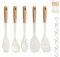 BASVII Utensilios de Cocina de Silicona, 10 Piezas utensilios cocina silicona, Hecho de Silicona y Madera, Resiste 250 °C, Para Freír, Saltear y Guisar, Accesorios Cocina Antiadherentes con 5 Ganchos