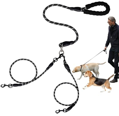 Doppeltes Hundekabel – verhedderungsfreies, reflektierendes Kletterseil, Bungee-Seil, stoßdämpfendes Seil, Haustierbedarf, Reisen, Spazierengehen, Kotbeutel