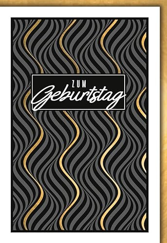 Geburtstagskarte geschäftlich - elegant schwarz gold mit modernem Muster - Klappkarte mit Umschlag mit Folienprägung Glückwunschkarte Geburtstag für Paare