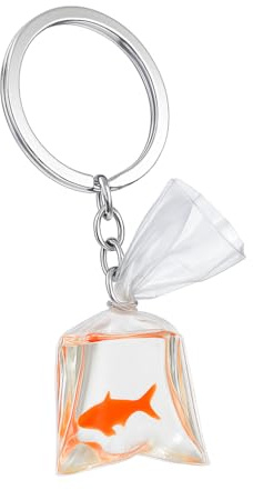 DONWOIE Goldfisch Schlüsselanhänger Damen, Taschenanhanger fur Damen | Niedliches Fisch Schlusselband mit Orangem Goldfisch & Klarsicht Beutel, Geschenk für Tierliebhaber Taschenanhänger
