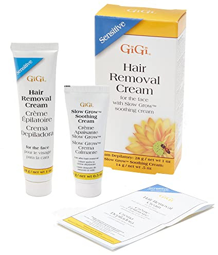 Gigi Hair Removal Cream, for the Face - 1 Oz, and Slow Grow Soothing Cream - 0.5 Oz, Hair Removal Kit for Sensitive Skin, 1-Pack