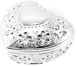 Brillibrum Design Herz Schmuckschatulle mit Namen personalisiert Schmuckkästchen mit Blüten aus Metall versilbert anlaufgeschütz Ringetui