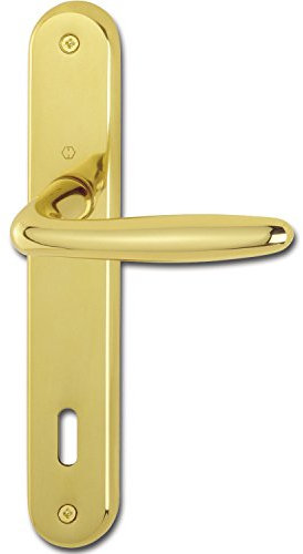 2x HOPPE Drückergarnitur ROISSY - auf Langschild Buntbart Entfernung 90mm, für Türstärke 35-54mm, Messing poliert, Doppelpack