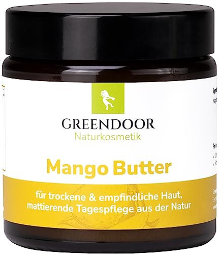 GREENDOOR reine Mangobutter PUR 120ml im Glas für die Gesichtspflege, mattierende vegane Naturkosmetik Feuchtigkeitspflege, physikalisch raffiniert, natürlich ohne Tierversuche, Tattoo Pflege