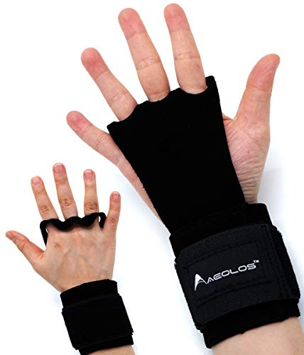 Protectores para las manos de piel para gimnasia, levantamiento de pesas, pesas rusas y entrenamiento de crossfit., S, Negro