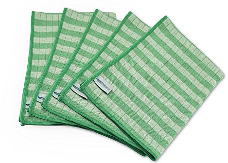 TURBO PRODUKTE Bambus Geschirrtücher in Grün - antibakteriell & waschbar- fusselfreies Fasertuch - 5er Set für Gastronomie und Haushalt