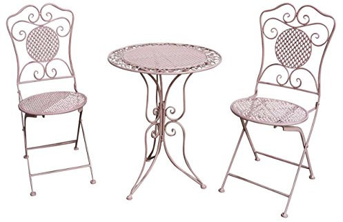 aubaho Gartenset Tisch und 2 Stühle Eisen Antik-Stil Gartengarnitur rosa pink Bistroset Metall