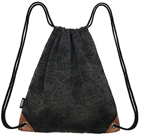 SAMGOO Segeltuch Sporttaschen Rucksack Gym Sack Turnbeutel Sportbeutel, Kokosnussbäume Beutel Tasche Tüte Hipster für Reisen Sport (Schwarz)