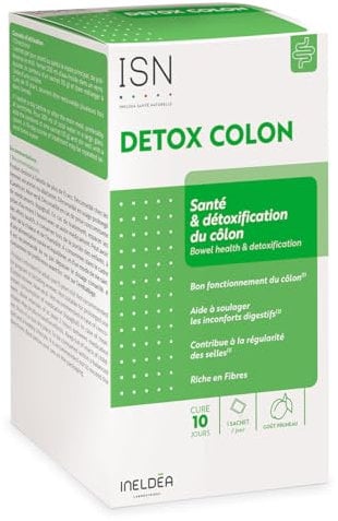 ISN - Detox Colon - Détoxifie naturellement & Purifie le Côlon - Soulage les Inconforts Intestinaux - Riche en Fibres et Plates - Sans Gluten - 10 sachets