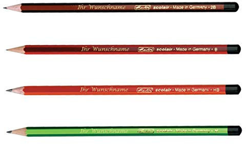 4 Herlitz Bleistifte mit Gravur Scolair / Härtegrad je 1x H, HB, B, 2B