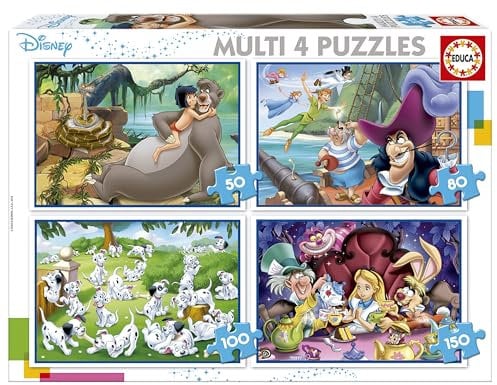 Educa - Disney Klassiker, 4in1 50/80/100/150 Teile Puzzleset für Kinder ab 5 Jahren, Puzzle (18105)