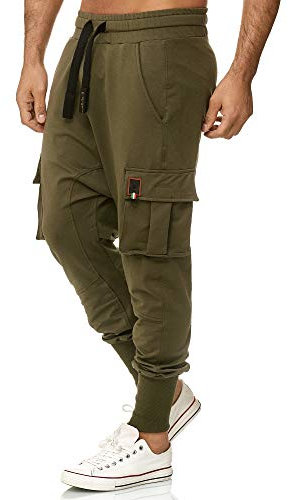 Tazzio Herren Jogginghose Cargohose im Haremstil 19619 Khaki S