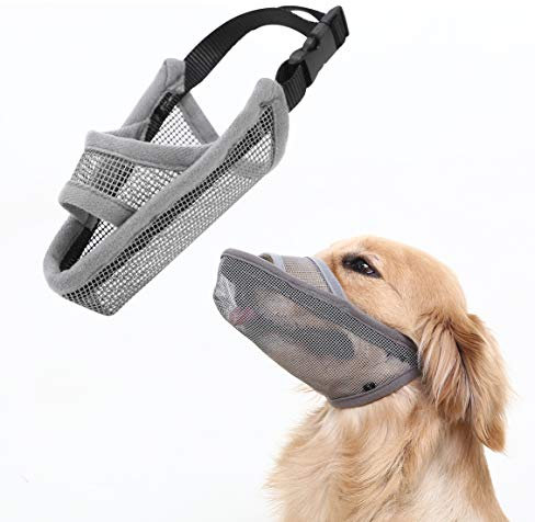 Maulkorb aus Nylon für kleine mittelgroße und große Hunde, atmungsaktives und trinkbares Maulkorb für Bellen und Anti-Bellen (Grau, M)