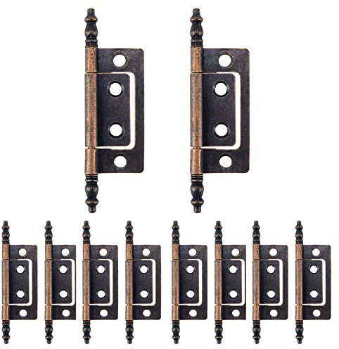 T Tulead Bisagras de puerta sin mortaja, bisagras de hierro para gabinete, 3.26 x 0.94 pulgadas, bisagras decorativas marrones, paquete de 10 con tornillos de montaje