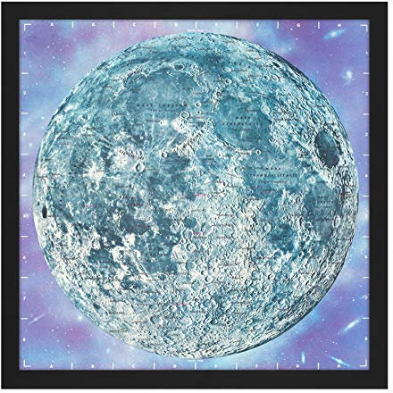 Artery8 Map Hammond 1966 Moon Chart Space Lunar Diagram Square Wooden Framed Wall Art Print Picture 16X16 Inch
