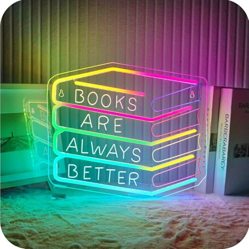 Wanxing Books Neon Schild,Bücher Led Schild Wanddeko für Kinderzimmer Klassenzimmer,Leuchtreklame für Bibliothek Buchladen,Room Decor Geschenk für Mädchen und Jungen USB Dimmbar