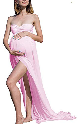 BUOYDM Femme Enceinte Robe en Maternité Mousseline Sexy Grossesse Bandeau Robe pour Maternité Photo Shoot pour Plage Wedding Cocktails Soirée (Taille Unique, B-Rose 1)