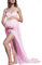BUOYDM Femme Enceinte Robe en Maternité Mousseline Sexy Grossesse Bandeau Robe pour Maternité Photo Shoot pour Plage Wedding Cocktails Soirée (Taille Unique, B-Rose 1)