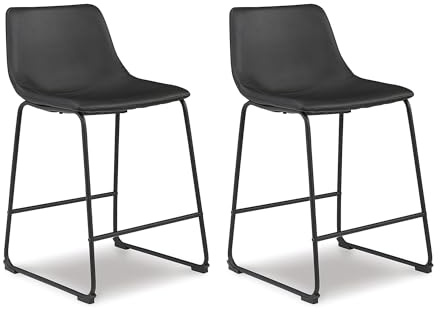 Signature Design by Ashley Centiar 24 Counter Height Modern Bucket Barstool, 2 Count, Black