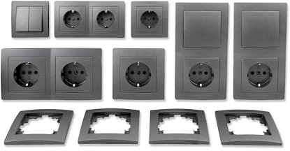 Mc Power | Flair | juego de enchufes e interruptores de pared I Estándar plus I 21 piezas I antracita, mate