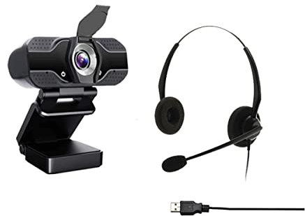Project Telecom Webcam Entry Level HD 1080P | Cuffie USB binaurali Entry Level con cancellazione del rumore | Pacchetto Bundle | Compatibile con Blrt