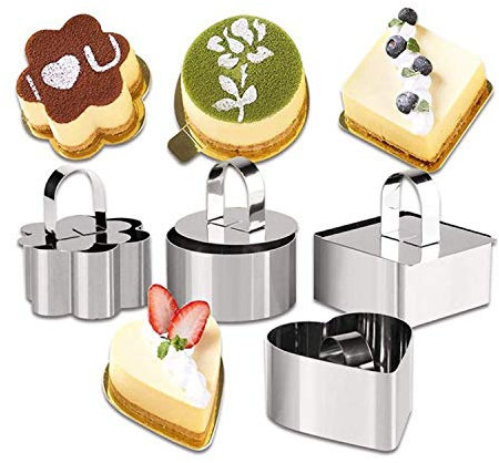 Iwinna Rvs Bakken Schotel DIY Bakvormen Gereedschap Cupcake Mold Mousse Ring Kaas Gereedschap Salade Cake Dessert Mould Zes Bloemblaadjes